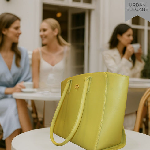 Naina 90 Feet Genuine Leather Lime Green Tote Bag